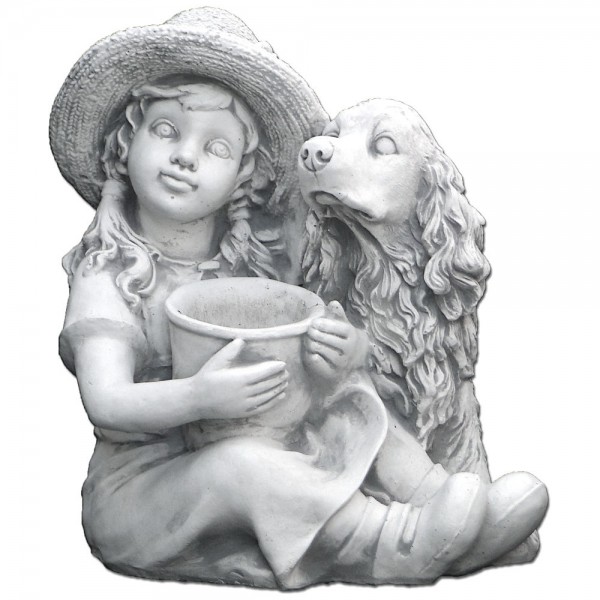 Скульптура современная Девочка с собакой и цветами